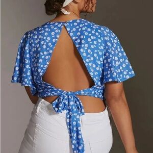 Maeve Blue and White Floral Tie-Back Blouse